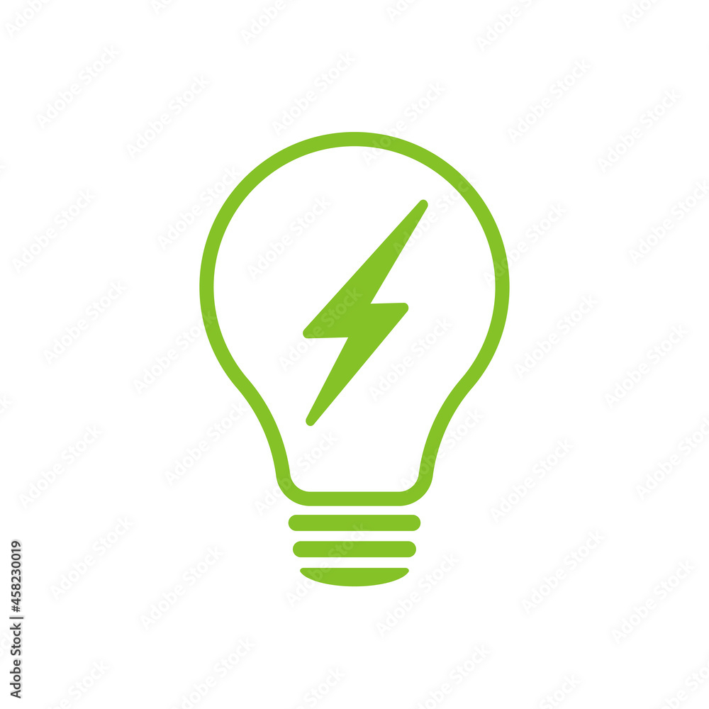 Lamp environmental light bulb with lightning logo. Eco world, lightning, energy saving lamp symbol. Illustration Lamp environmental light bulb with lightning logo. Eco world, lightning, energy saving lamp symbol. Illustration