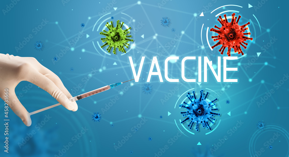 Syringe, medical injection in hand, coronavirus vaccine concept