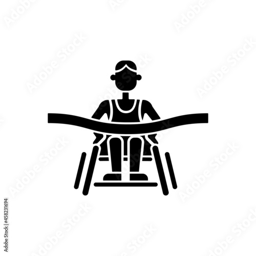Disabled athletes black glyph icon. Famous canadian marathon runners with disabilities. Parasports. Fundraising for disorders research. Silhouette symbol on white space. Vector isolated illustration