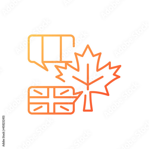 Bilingual country gradient linear vector icon. French and english speaking population. Two official languages in canada. Thin line color symbol. Modern style pictogram. Vector isolated outline drawing