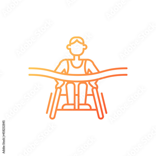 Disabled athletes gradient linear vector icon. Famous canadian marathon runners with disabilities. Fundraising. Thin line color symbol. Modern style pictogram. Vector isolated outline drawing