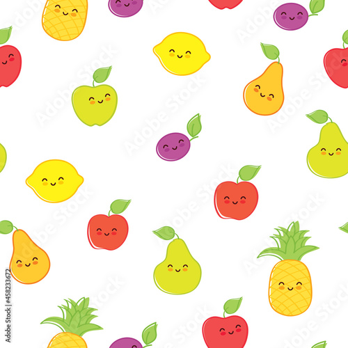 Fototapeta Naklejka Na Ścianę i Meble -  Cute seamless pattern with funny fruits for kids textile, wallpapers and gift wrap. Vector