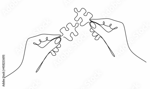 continuous drawing with linear puzzles in your hands. Business decisions, success, strategy and time