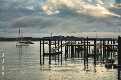 Evening of a stormy day at Russel Wharf. Low tide. Retro Style © Irina B