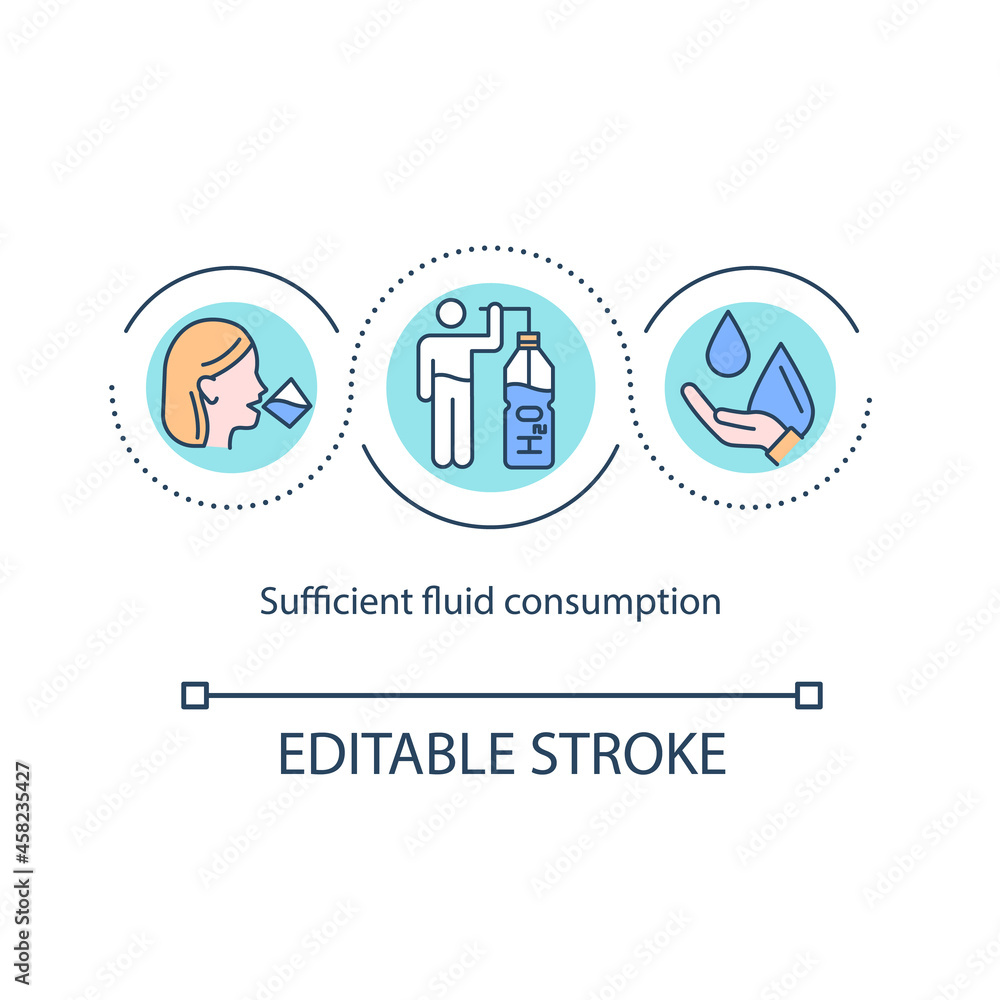 Sufficient fluid consumption concept icon. Daily amount of water recommendation. Hydration abstract idea thin line illustration. Vector isolated outline color drawing. Editable stroke Sufficient fluid consumption concept icon. Daily amount of water recommendation. Hydration abstract idea thin line illustration. Vector isolated outline color drawing. Editable stroke