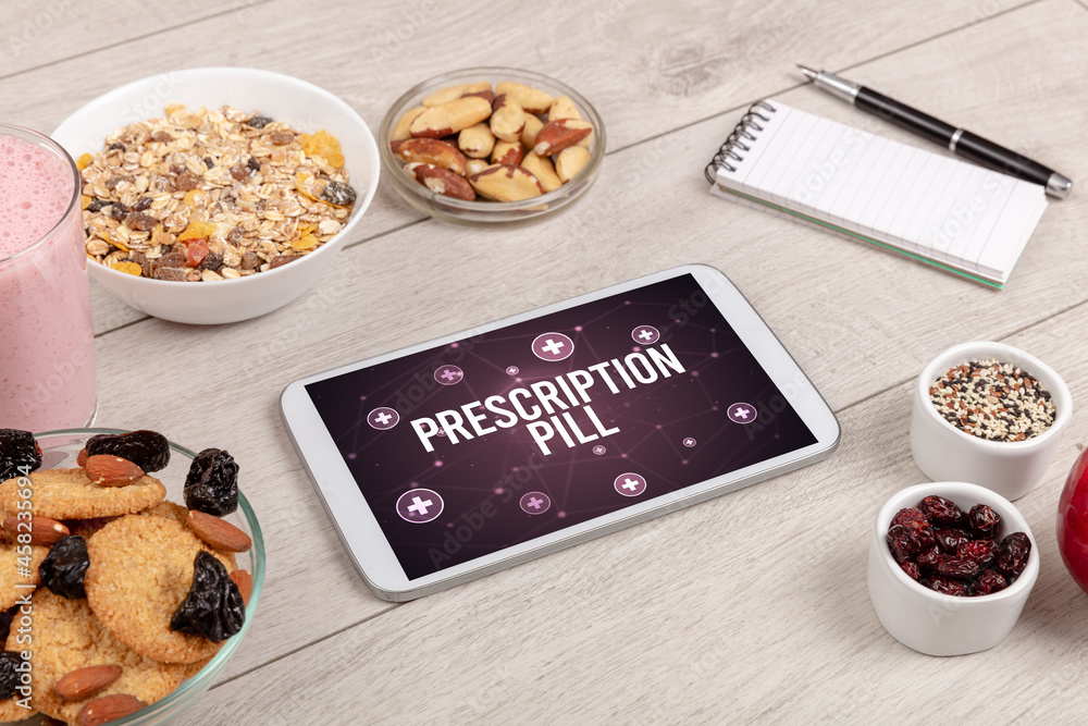 Tablet Pc with fruits, healthy concept Tablet Pc with fruits, healthy concept