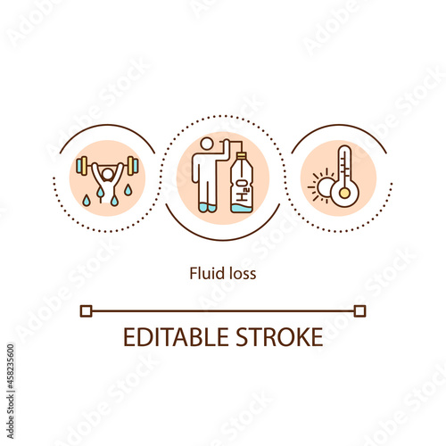 Fluid loss concept icon. Increased sweating in summer. Diarrhea and fever dehydration. Rehydrate abstract idea thin line illustration. Vector isolated outline color drawing. Editable stroke