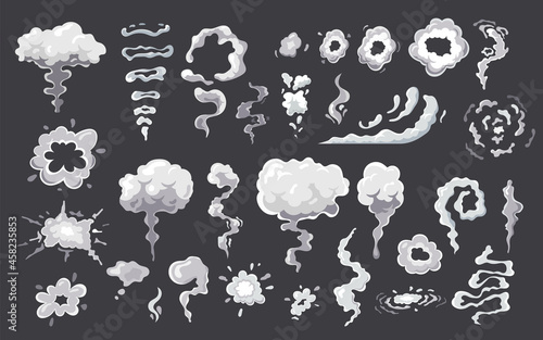 Explosion blasts, white cloud of bomb boom explode