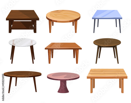 Tables furniture of wood, interior wooden desks