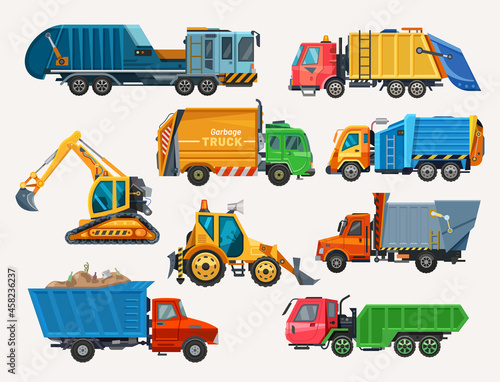 Dump trucks and loaders, construction machinery
