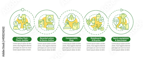 Upcycled materials vector infographic template. Waste recycling presentation outline design elements. Data visualization with 5 steps. Process timeline info chart. Workflow layout with line icons