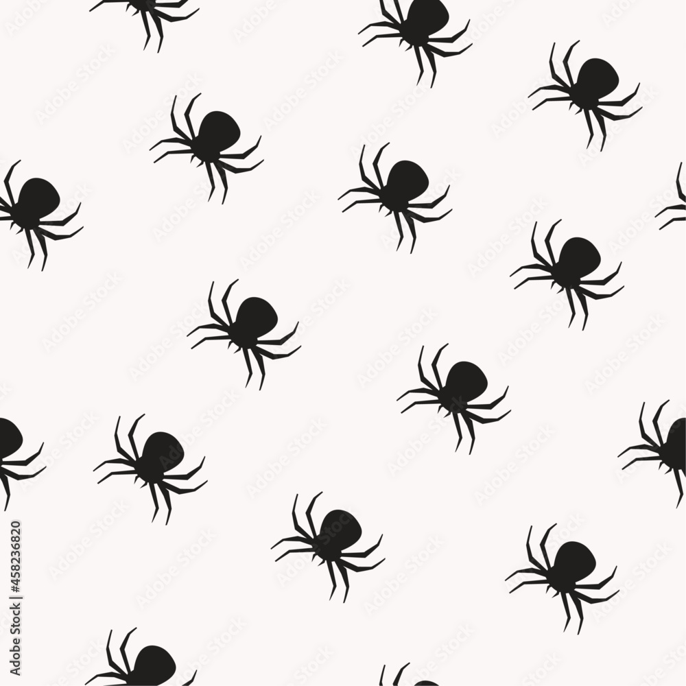 Black spiders seamless wallpaper. Vector and white background. Stock ...