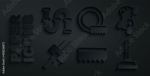 Set Sponge, Vacuum cleaner, Rubber plunger, Washing dishes and Industry metallic pipe icon. Vector