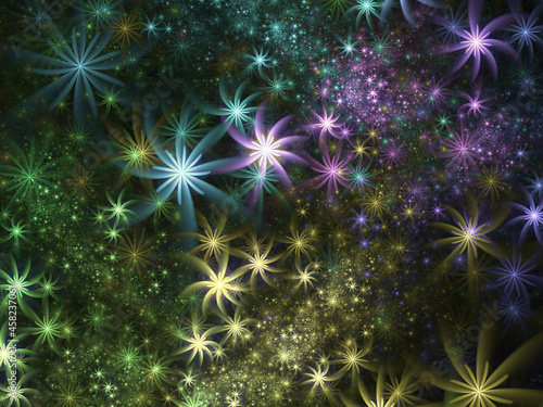 Abstract fractal art background of flowers or stars.