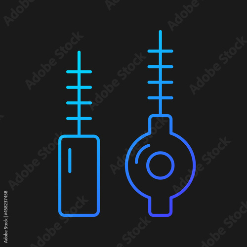 Interdental brushes gradient vector icon for dark theme. Cleaning out food particles and plaque. Keeping gums healthy. Thin line color symbol. Modern style pictogram. Vector isolated outline drawing
