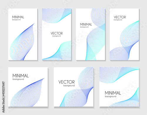 Set of abstract blue wavy line minimal backgrounds for instagram, social media stories, posts. Vector trendy templates