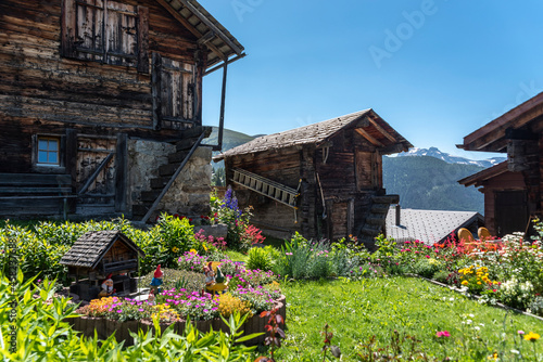 Village of Bellwald with typical Valais wooden houses photo