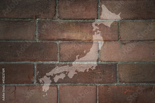 map of japan on a old brick wall
