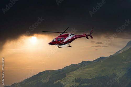 Rescue helicopter in Bellwald on approach