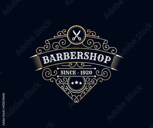 Vintage luxury ornamental logo with floral ornament. Suitable for whiskey, alcohol, beer, brewery, wine, barber shop, coffee shop, tattoo studio, salon, boutique, hotel, shop signage restaurant hotel 