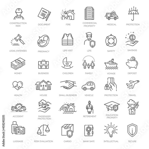 Insurance Icon Thin Line Set Support Services