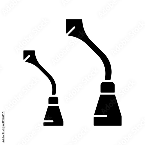 Burnisher black glyph icon. Dental hand instrument. Polishing teeth fillings. Carving dental material. Restoration procedure. Silhouette symbol on white space. Vector isolated illustration
