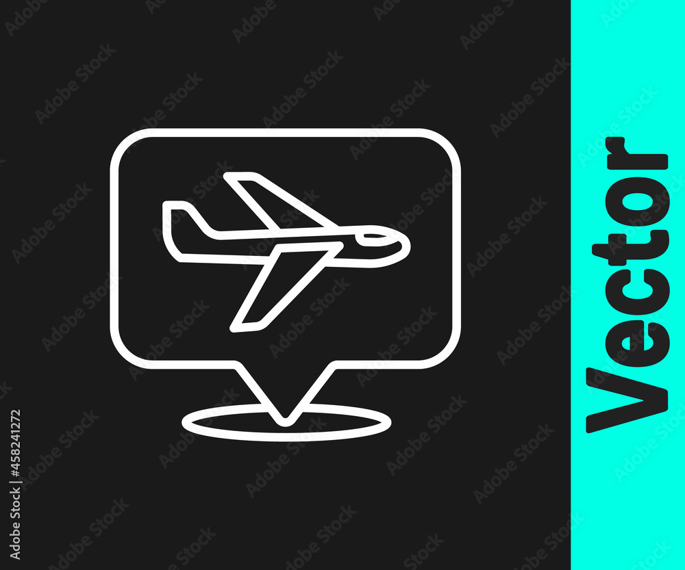 White line Plane icon isolated on black background. Flying airplane icon. Airliner sign. Vector