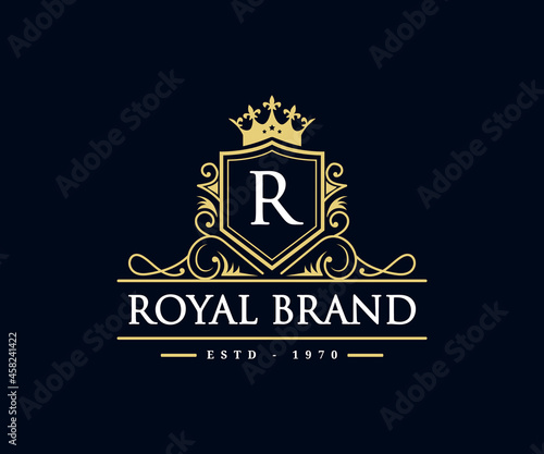 Vintage luxury ornamental logo with floral ornament. Suitable for whiskey, alcohol, beer, brewery, wine, barber shop, coffee shop, tattoo studio, salon, boutique, hotel, shop signage restaurant hotel 