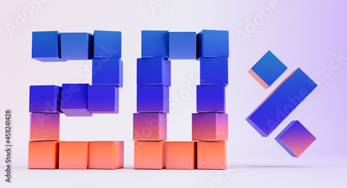 Colorful boxes forming the number twenty isolated on white background  3d render