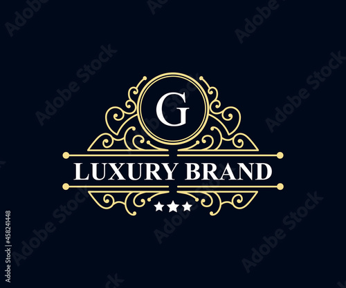 Vintage luxury ornamental logo with floral ornament. Suitable for whiskey, alcohol, beer, brewery, wine, barber shop, coffee shop, tattoo studio, salon, boutique, hotel, shop signage restaurant hotel 