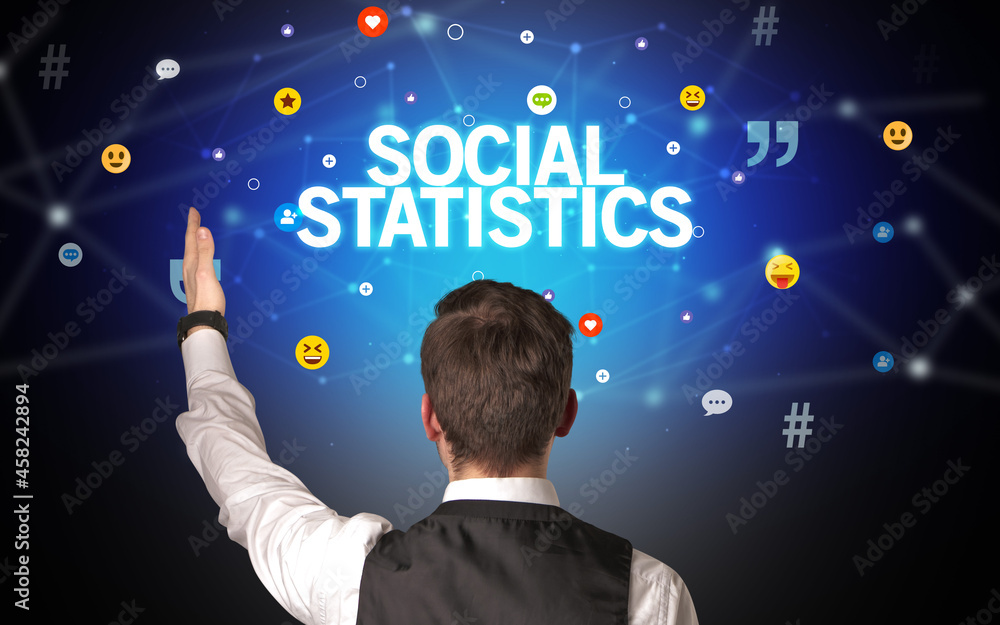 Rear view of a businessman, social media concept Rear view of a businessman, social media concept