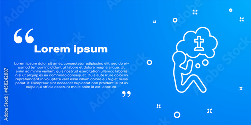 White line Man graves funeral sorrow icon isolated on blue background. The emotion of grief, sadness, sorrow, death. Vector