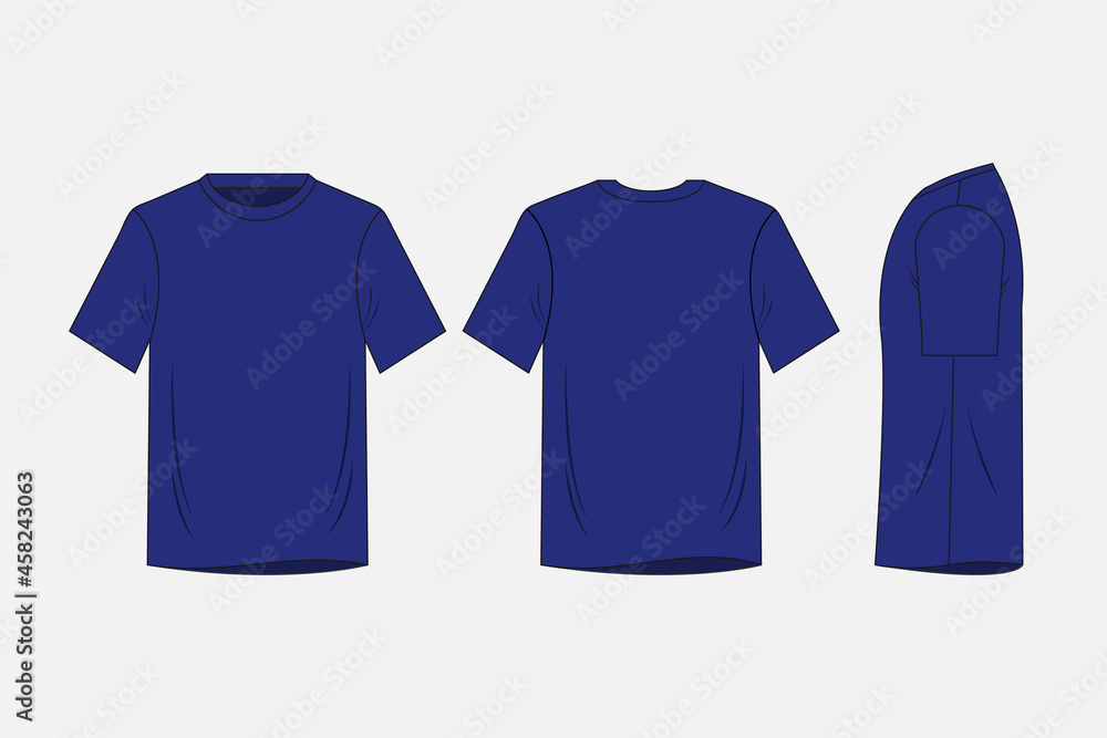 T-shirt template colorful collection isolated, front, side, back view. T-shirt template colorful collection isolated, front, side, back view.