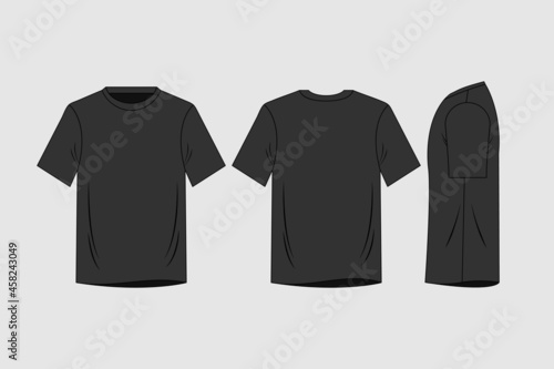 T-shirt template colorful collection isolated, front, side, back view.