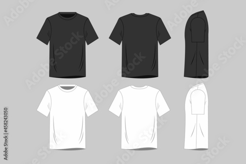 T-shirt template colorful collection isolated, front, side, back view.