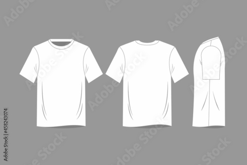 T-shirt template colorful collection isolated, front, side, back view.