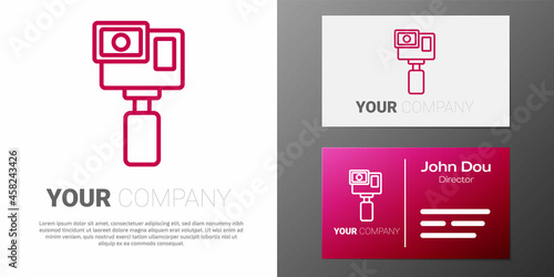 Logotype line Action extreme camera icon isolated on white background. Video camera equipment for filming extreme sports. Logo design template element. Vector
