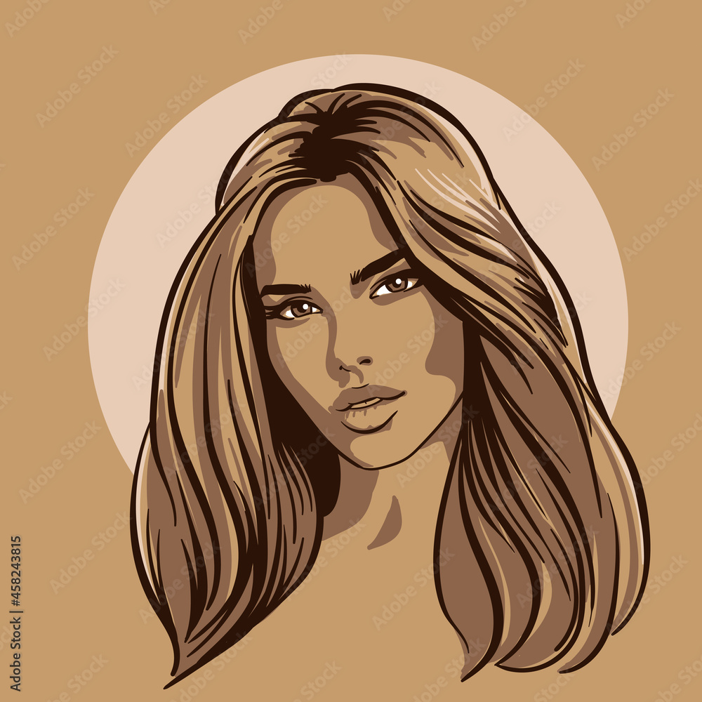 Beautiful girl portrait. Cartoon style. Digital sketch hand drawing vector.  Illustration. Stock Vector | Adobe Stock