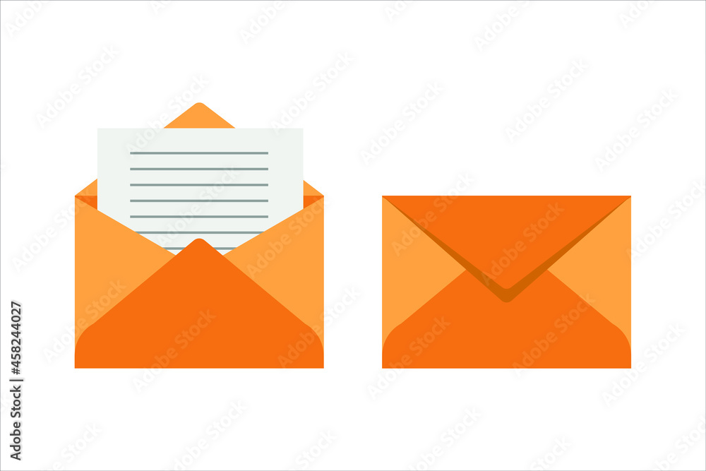 Opened and closed envelope with note paper card. Mail icon. Vector illustration. Opened and closed envelope with note paper card. Mail icon. Vector illustration.