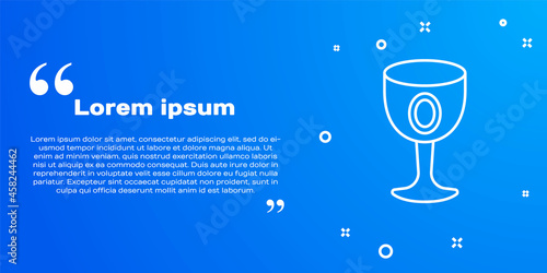 White line Medieval goblet icon isolated on blue background. Holy grail. Vector