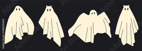 Scary white ghosts. White flying spooky ghost. Scary ghosts. Traditional festive element for your design