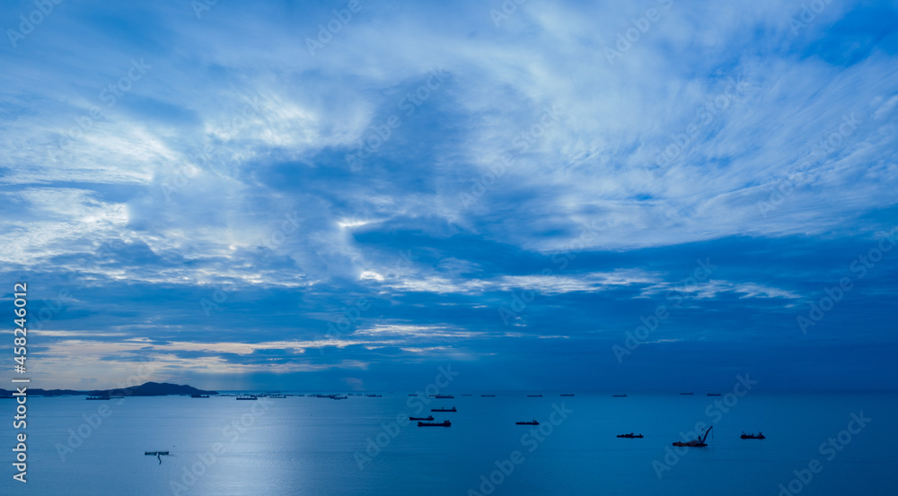 Obraz premium Many cargo ships in the sea, view from the top 