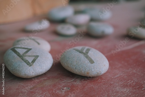 Canvas Print Close up of rune stones