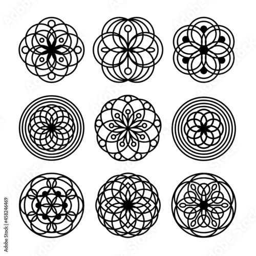 Simple Mandala Set for Coloring Book. For Beginner, seniors and children. Hand Draw. Vector Mandala. Floral. Flower. Oriental. Book Page. Decoration in ethnic oriental. Outline.