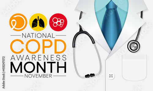 COPD (Chronic Obstructive Pulmonary Disease) Awareness month is observed every year in November, is the name for a group of lung conditions that cause breathing difficulties. Vector illustration