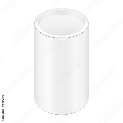 Mockup Cardboard Paper Tube Tubus Cilinder Box Container Packaging. Food, Gift Products. Illustration Isolated On White Background. Mock Up Template Ready For Your Design. Product Packing Vector EPS10