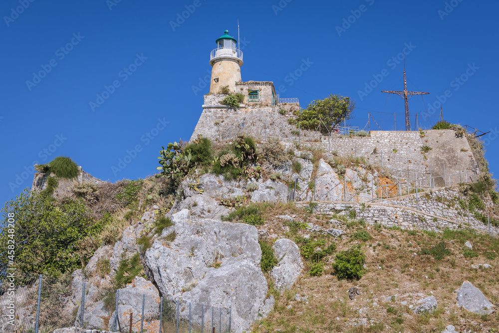 Old Venetian Fortress in Corfu, capital of Corfu Island, Greece, view with lighthouse Old Venetian Fortress in Corfu, capital of Corfu Island, Greece, view with lighthouse