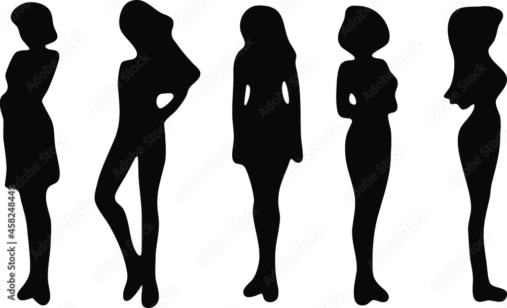 black silhouettes of women in different positions, 2d vector drawing black silhouettes of women in different positions, 2d vector drawing