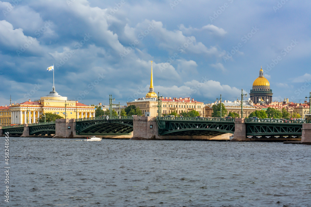 St. Petersburg cityscape with Saint Isaac's Cathedral, Admiralty building and Palace bridge, Russia