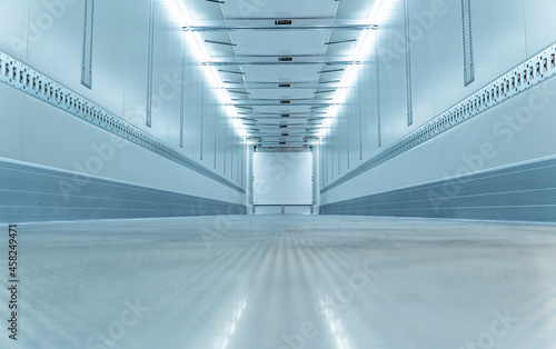 Fotografie metal trailer interior Empty freight compartment of a truck Empty Inside Blank C